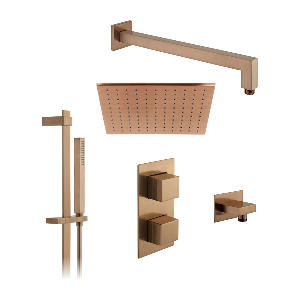 Cutout image of Vado Individual Brushed Bronze Square Dual Outlet Slide Rail Shower Pack